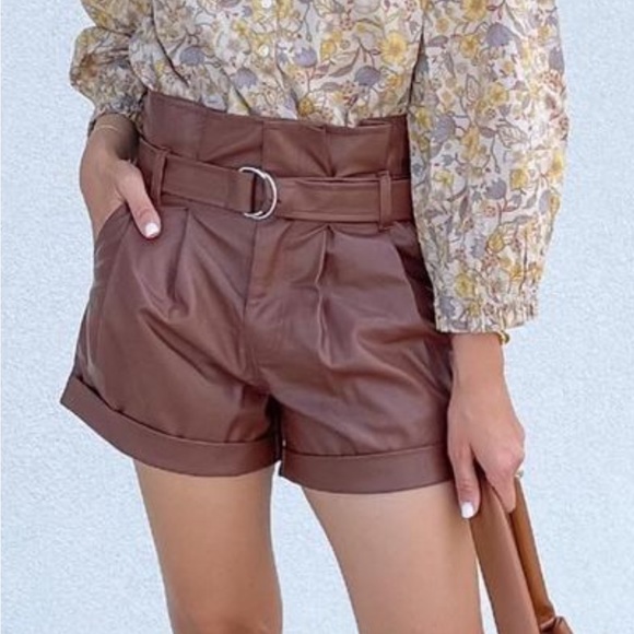Madden NYC Pants - Madden NYC Faux Leather Paperbag Shorts